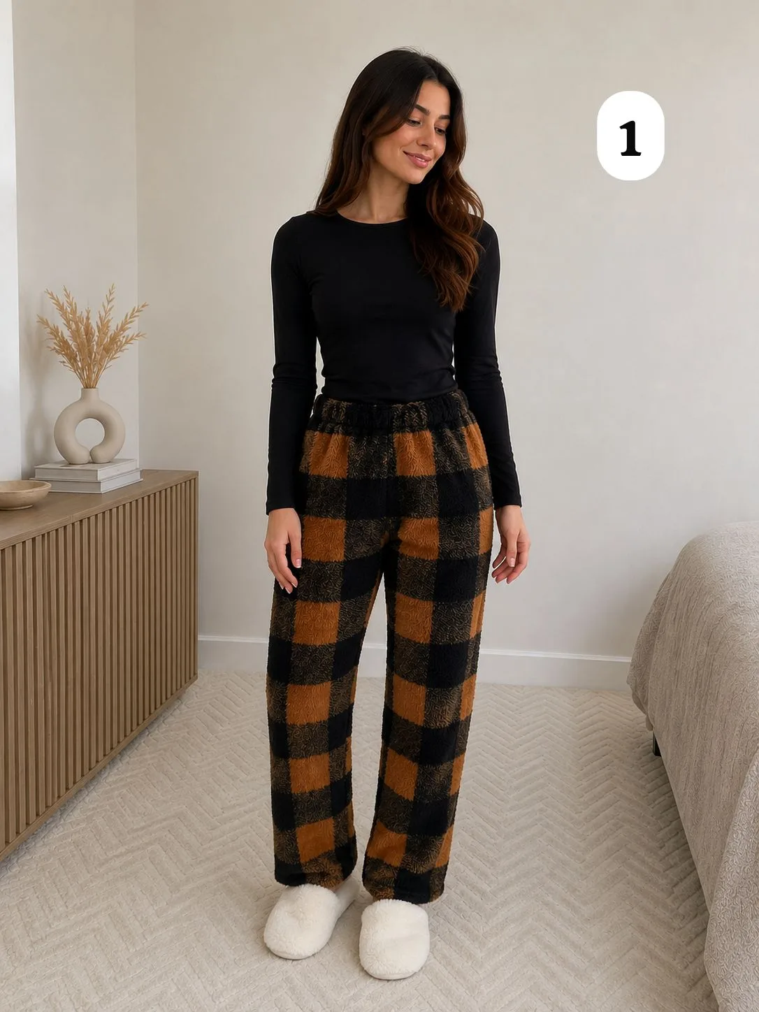 Pantalón de peluche, cuádrille con elástico en cintura winny - 1, 3