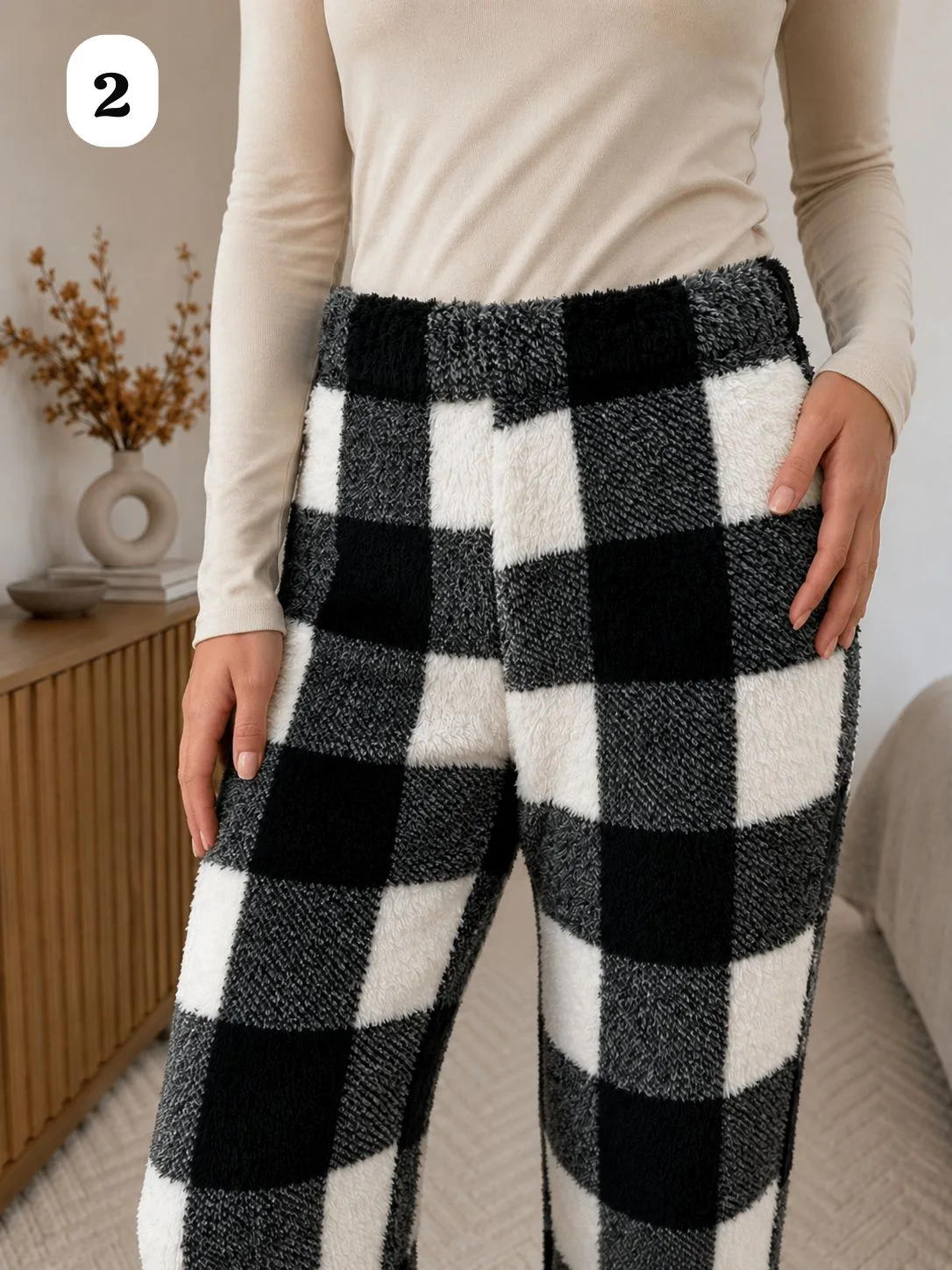 Alternative view of Pantalón de peluche, cuádrille con elástico en cintura winny