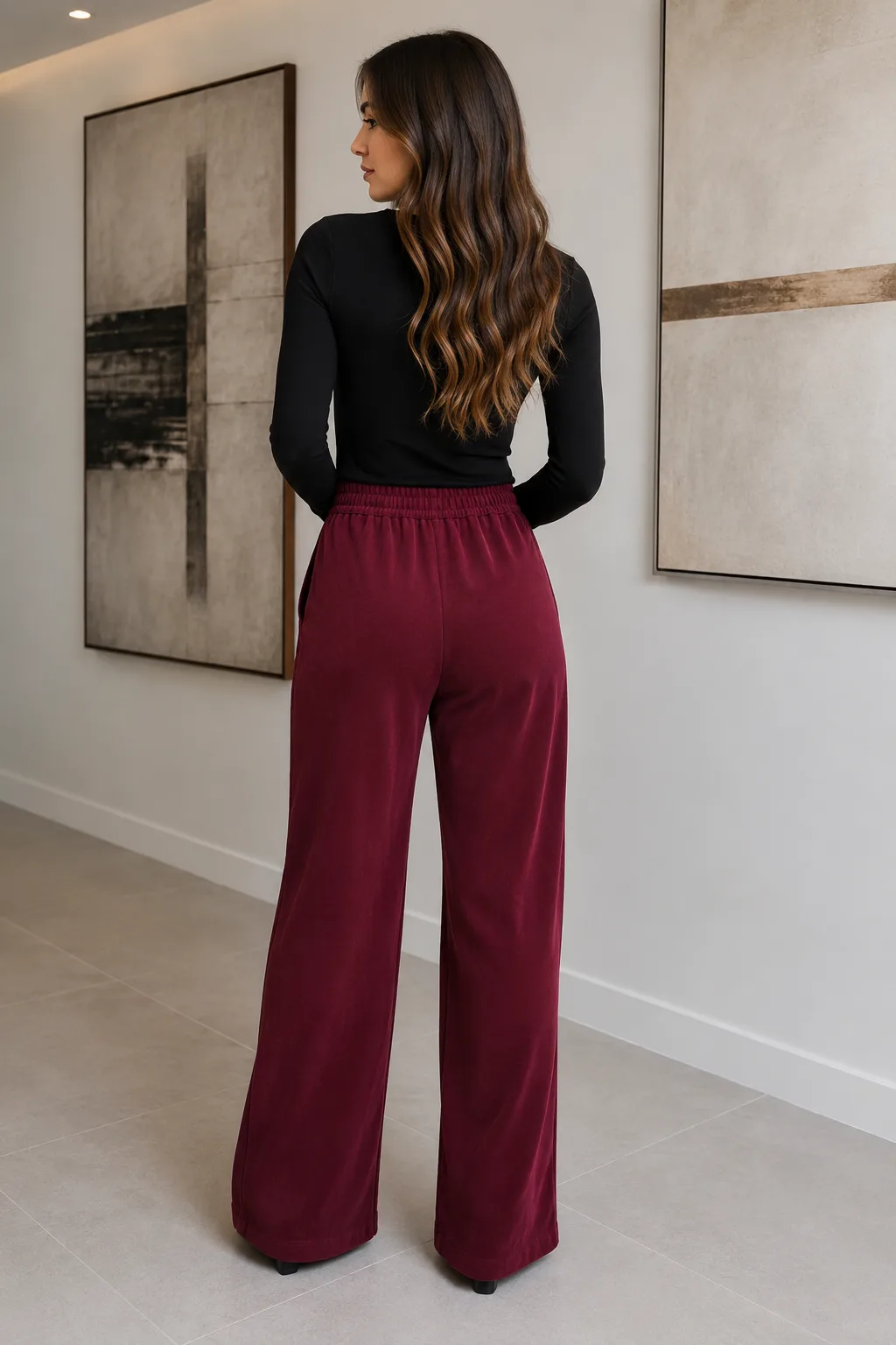 Alternative view of Pantalón estilo gamuzado con pinzas elástico atrás y pasacinto zara