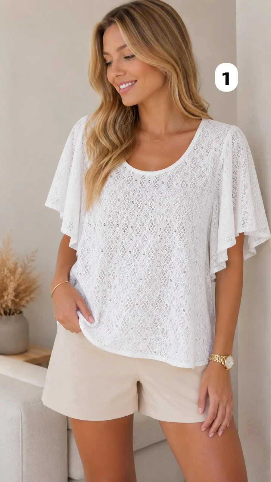 Blusa cuello redondo manga volados de tela Milo Brodery candela