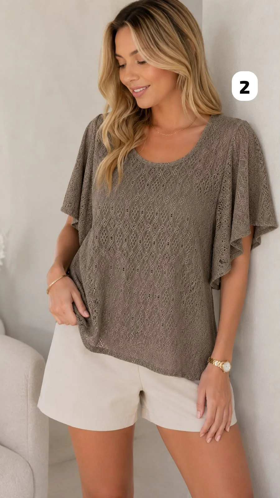 Alternative view of Blusa cuello redondo manga volados de tela Milo Brodery candela