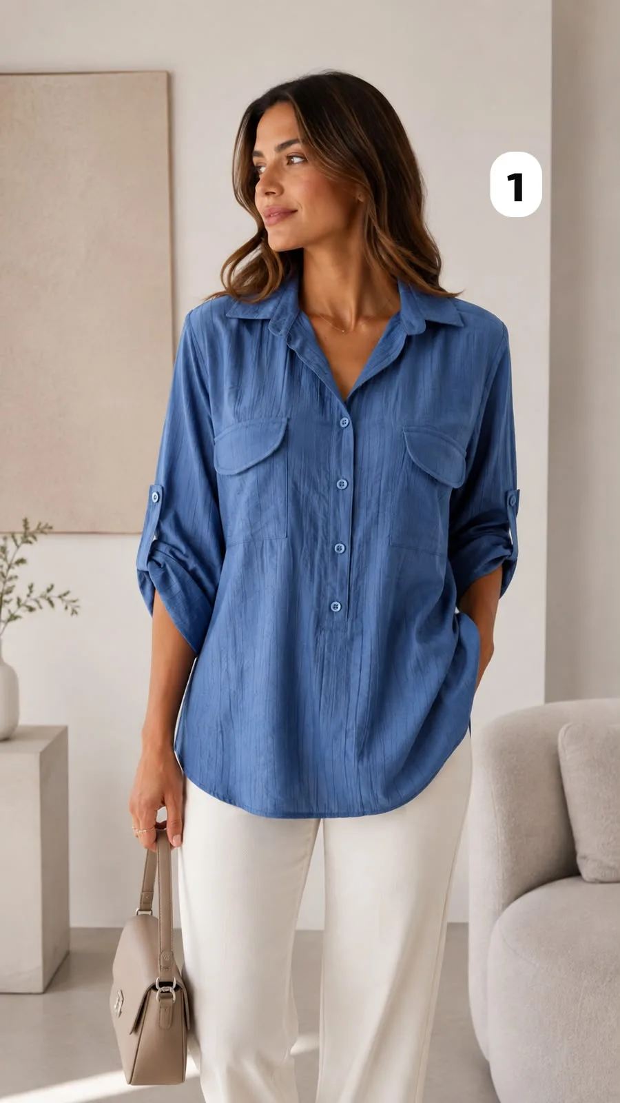 Camisola manga 3/4 doble bolsillo de tela vintage  Gladys