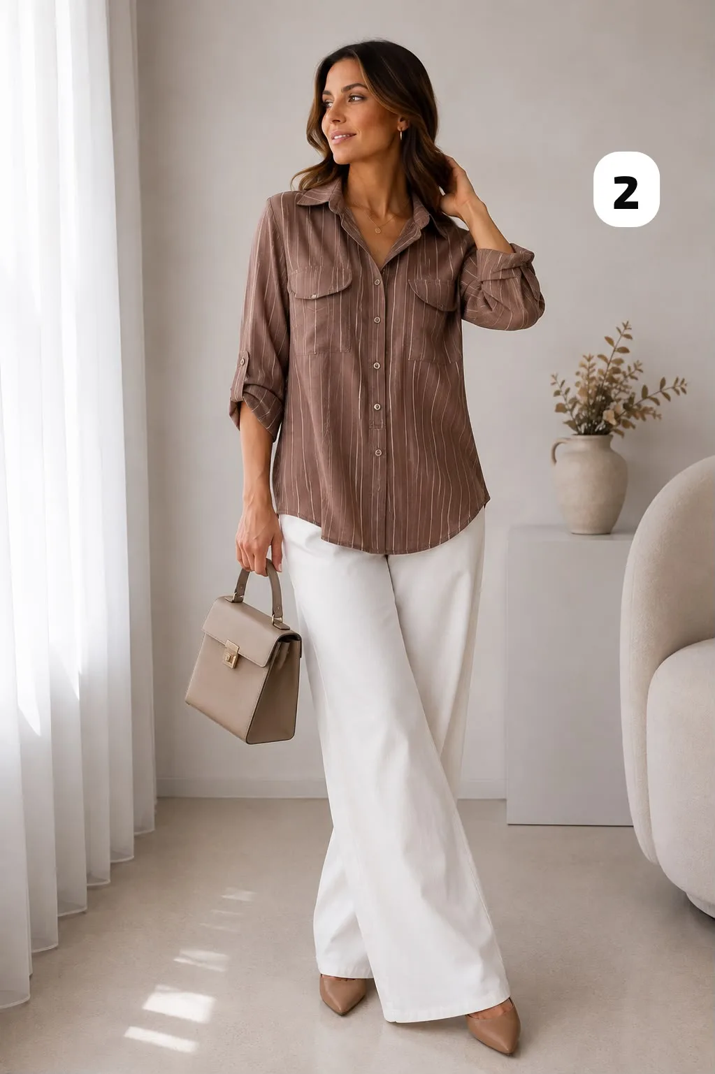 Alternative view of Camisola manga 3/4 doble bolsillo de tela vintage  Gladys