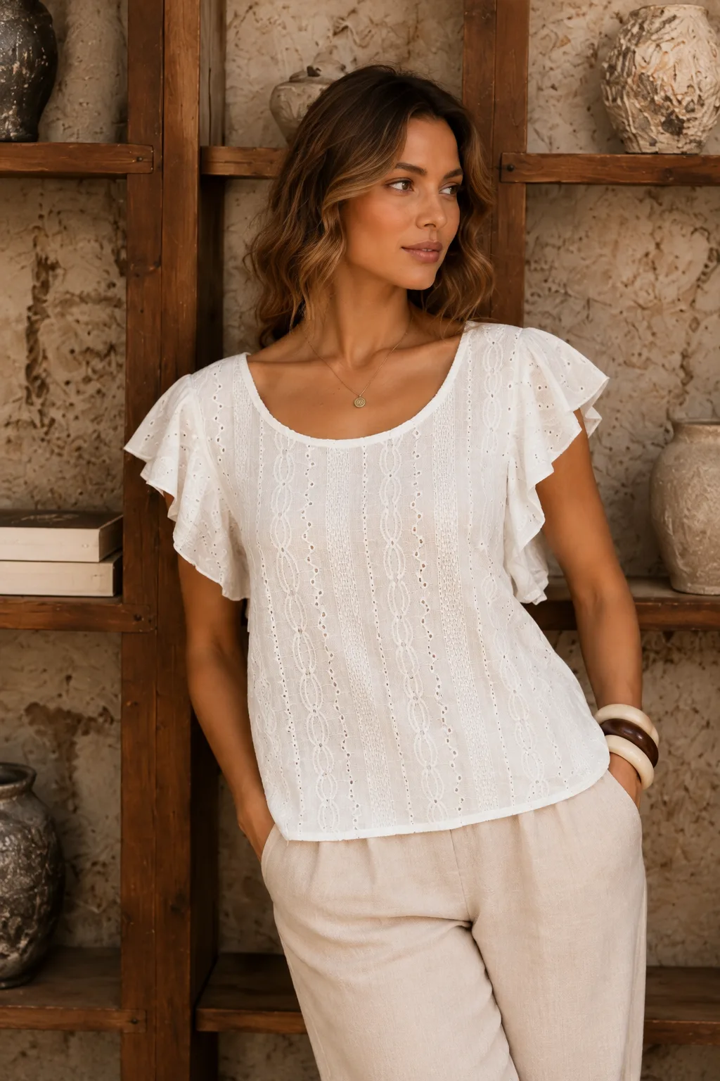 Alternative view of Blusa manga volados de Milo brodery con lazo en la espalda may