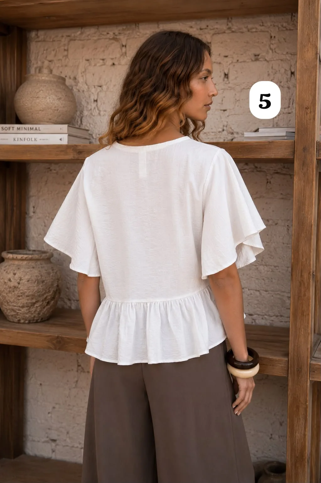 Camisa manga corta escote V con vuelo en la cintura de bambula Rous - Imagen 3