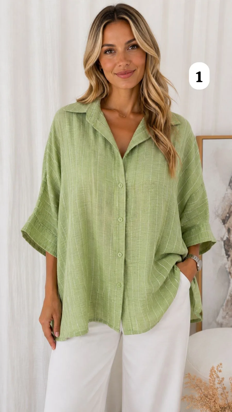 Camisa Oversize de lino rayado Ron