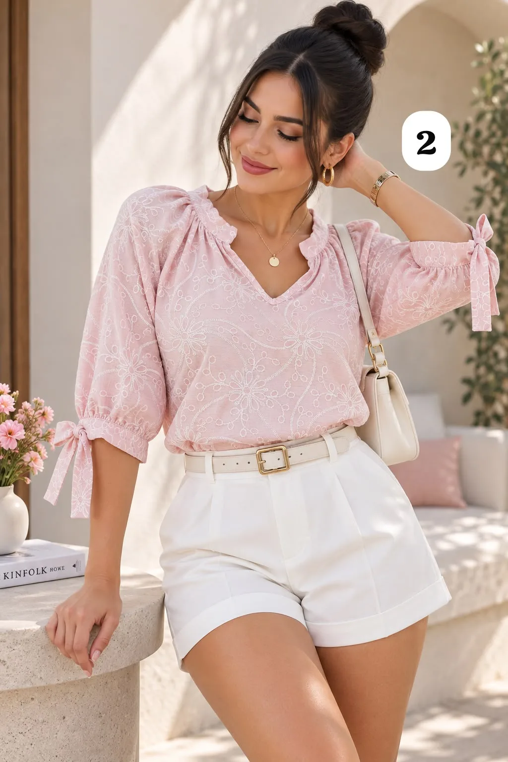 Alternative view of Blusa 3/4 con lazos en la manga de cey puff tiara