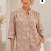 Camisa cuello mao 3/4 de cey estampado brodery Dulce - Gaby Chic (foto 3)