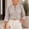 Camisa cuello mao 3/4 de cey estampado brodery Dulce - Gaby Chic (foto 4)