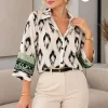 Camisa clásica manga 3/4 de emilia estampada con guarda tuli - Gaby Chic