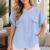 Camisola cuello mao alto manga corta con tapa bolsillo de lino cey denisse - Gaby Chic