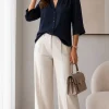 Camisa crep cuello mao 3/4 Alba - Gaby Chic