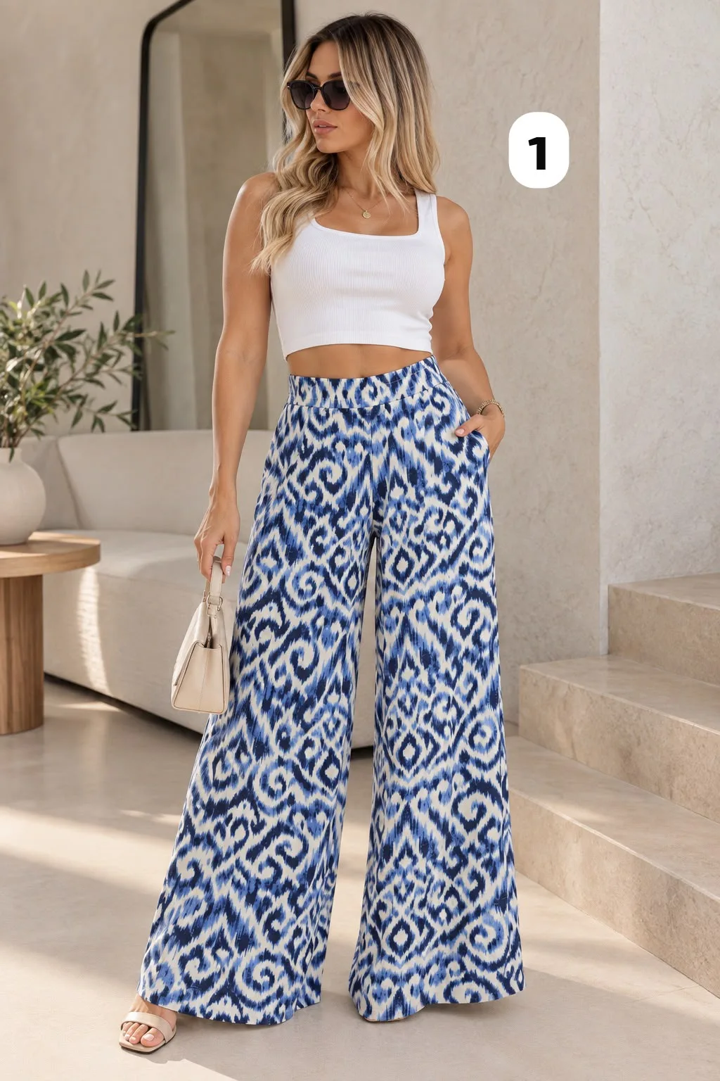 Maxi palazo de emilia estampada con bolsillo y elástico Mauri - Gaby Chic