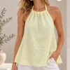 Musculosa cuello Halter fruncido con lazo de bambula Anna - Gaby Chic