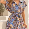 Vestido manga corta china con lazo y botones de Emilia estampada uva - Gaby Chic (foto 2)
