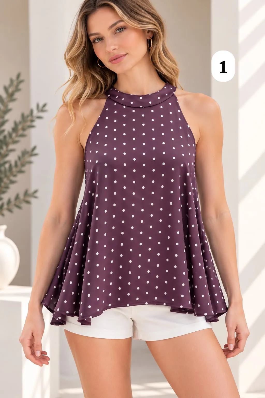 Musculosa cuello americano de satén premium estampado Nahir - Gaby Chic
