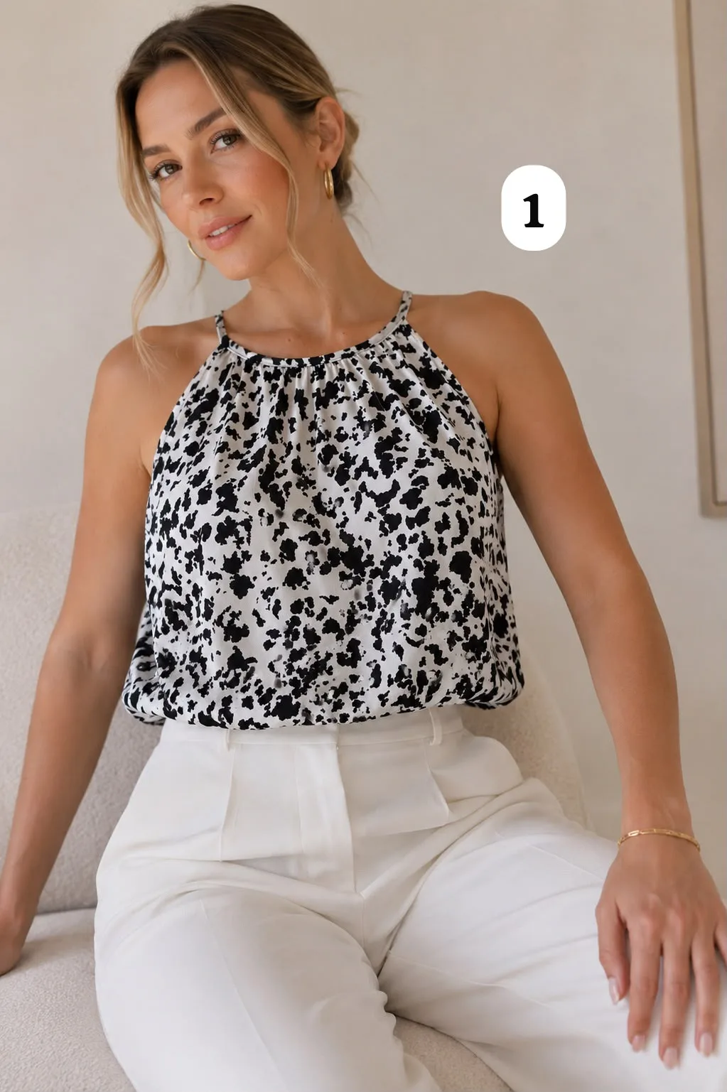 Musculosa saten lado perla - Gaby Chic