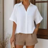 Camisa manga corta de cey liso hombro caído mafe - Gaby Chic (foto 3)