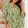 Camisa cuello mao 3/4 de Athenas estampada Leandra - Gaby Chic