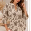 Camisa cuello mao 3/4 de Athenas estampada Leandra - Gaby Chic (foto 4)