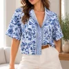 Camisa hawaiana de lino estampado con bolsillos Eri - Gaby Chic