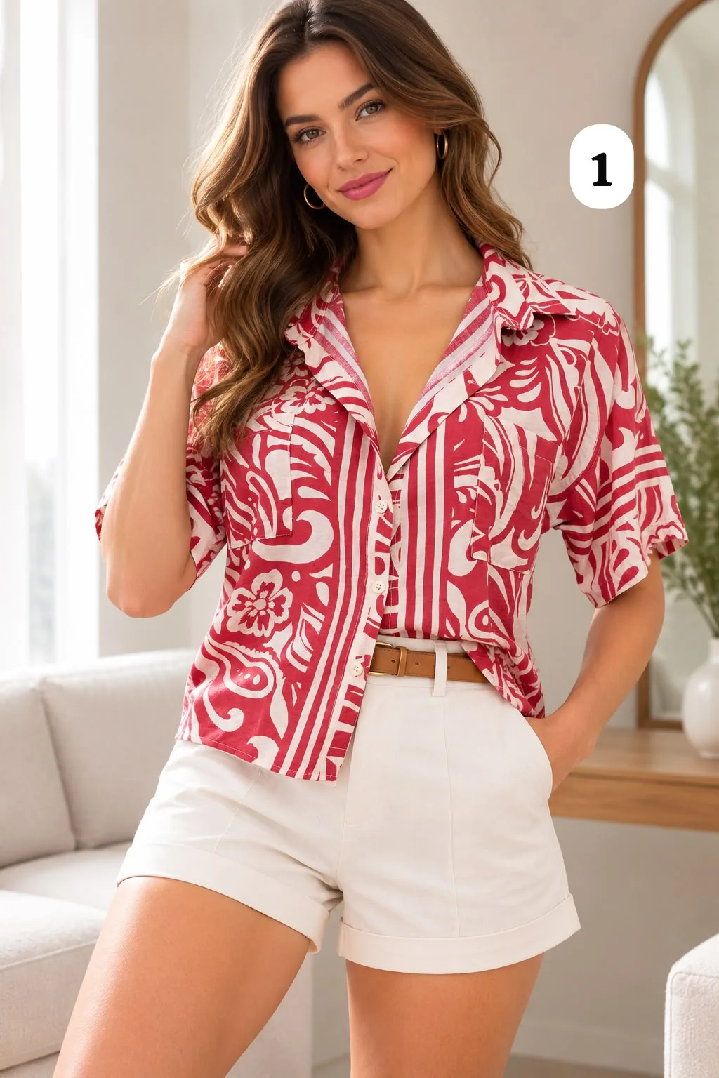 Camisa hawaiana emilia estampada con bolsillo sol